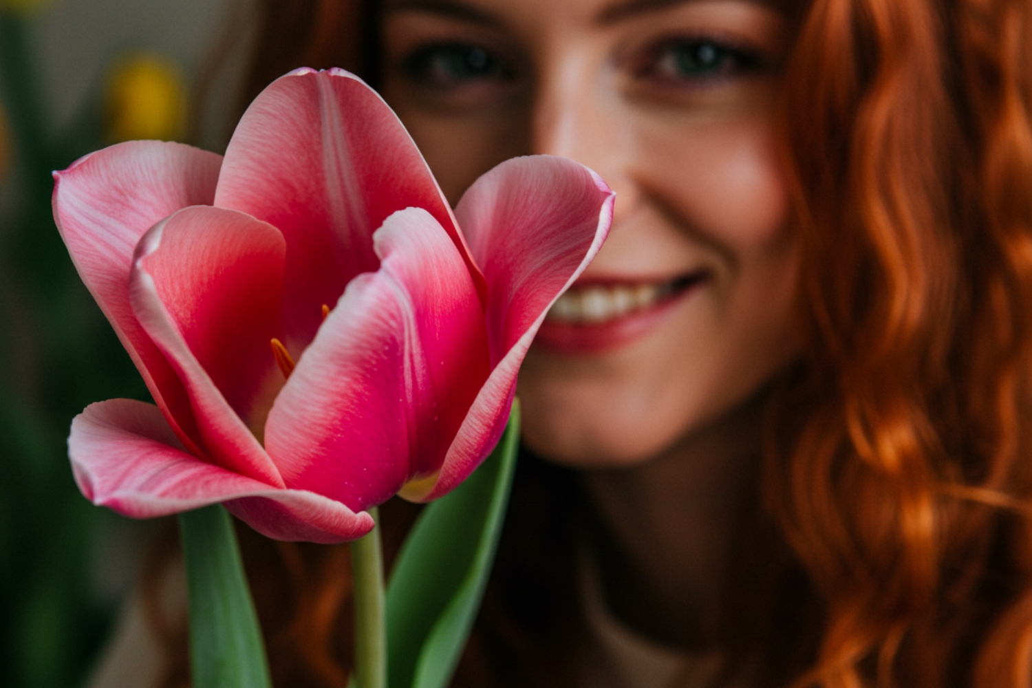 Close-Up of a Single Tulip Held by a Woman Close-Up of a Single Tulip Held by a Woman